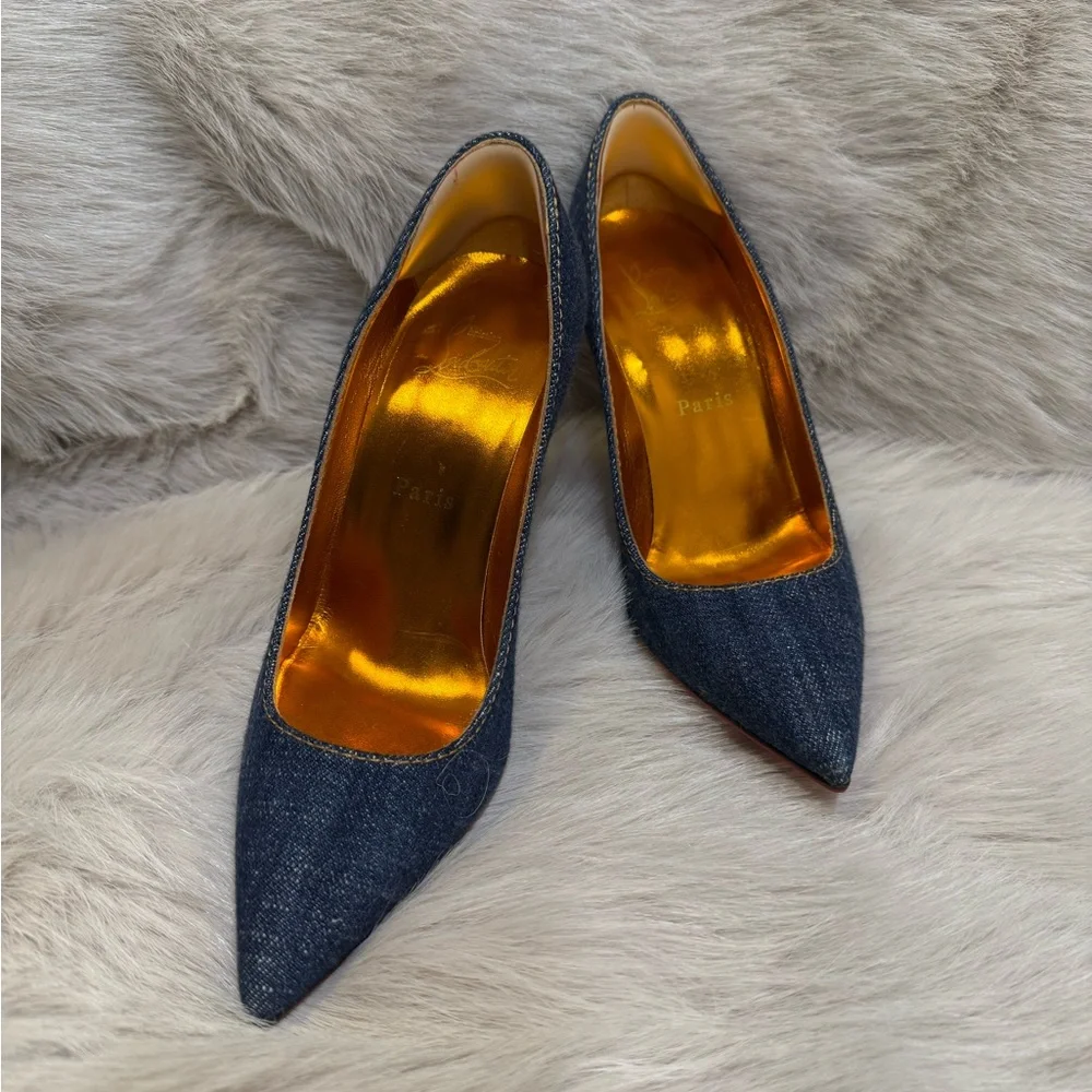 Christian Louboutin Blue Heels with Metallic Interior - Picture 1 of 6